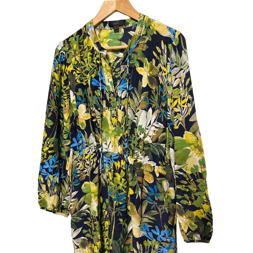 J‎ Crew 100% Silk Floral Print Tie Neck Midi Dress Women's Size Medium EUC